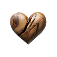 3d pulido símbolo de madera corazón lustroso enamorado amor representando romántico sentimiento, flotante puro separar aislado en un transparente antecedentes png