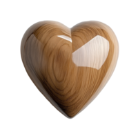 3d pulido símbolo de madera corazón lustroso enamorado amor representando romántico flotante en contra puro separar aislado en un transparente antecedentes png