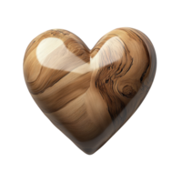 3d pulido símbolo de madera corazón lustroso enamorado amor romántico sentimiento, flotante en contra puro separar aislado en un transparente antecedentes png