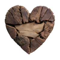 3d Weathered wooden rustic heart displaying natural grain, warm tones highlighting romantic rustic charm valentine love against cutout isolated on a transparent background png