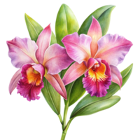 Watercolor painting of two orchids on a black background png