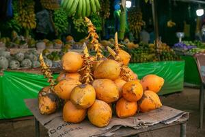 yellow coconut in season in sri lanka at the local market photo