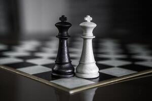 Chess board game, business ideas and competition concept. Chess figures on a chessboard. photo