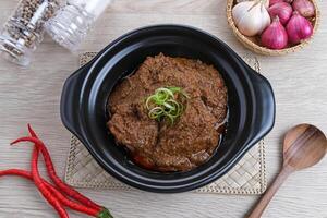 Rendang Daging Sapi, traditional food from Indonesia. Beef stew with spices, herbs and coconut milk photo