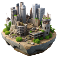 3D Render of a Deserted City Island Overgrown Ruins and Abandoned Structures png