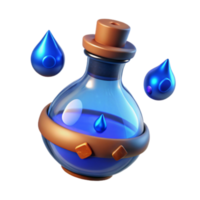 3D Render of Blue Potion Bottle with Droplets, Fantasy Game Asset, Magical Elixir, Game UI Element, Digital Art png