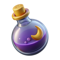 3D Render of a Magical Potion Bottle with Moon Design, Game Asset png