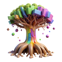 Vibrant 3D Tree Illustration Colorful Blocks Rainbow Trunk Abstract Background png