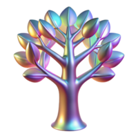 Iridescent Tree Illustration, Colorful Abstract Tree, Rainbow Gradient Leaves, Stylized Nature, Digital Art, Shiny Metallic Texture, Abstract Tree Graphic, Vibrant Tree Design, Fantasy Tree Render png
