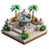 Model Isometric View of a Courtyard Fountain with Palm Trees png