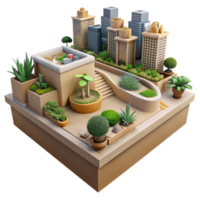 Miniature City Rooftop Garden Illustration A Detailed Scene of Urban Oasis png