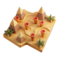 Stylized Render Desert Landscape with Pyramids and Plants png