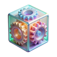 Pastel Gears in Cube Render Abstract Background png