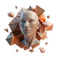 Abstract Render of a Serene Head Emerging from Shattered Geometric Forms png
