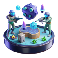 Illustration Futuristic Game Scene Cyberspace Soldiers, Glowing Crystals, and Advanced Weapons png