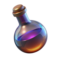 Render of Glass Bottle with Glowing Liquid, Iridescent Colors, Magical Potion, Fantasy Elixir, Science Experiment, Laboratory Flask, Abstract Background, Game Asset png