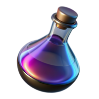Render of Iridescent Potion Bottle, Glass Flask with Cork, Fantasy Elixir, Magical Liquid, Colorful Concoction, Glowing Substance, Science Experiment, Abstract Background png