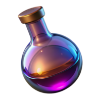 Iridescent Glass Flask Render, Sunset Potion, Magical Elixir, Fantasy, Science, Alchemy, Purple, Gold, Shiny, Round Bottom Flask png