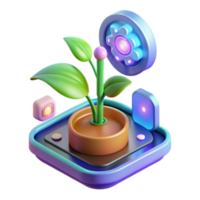 Vibrant Render of a Growing Plant with Futuristic Technology Elements png