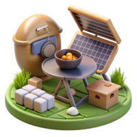 Render of Idyllic Outdoor Scene with Solar Panel, Table, and Food png