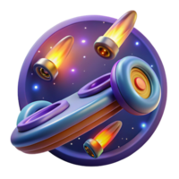 Render of Futuristic Spaceship with Glowing Missiles in Cosmic Background png