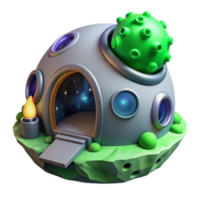 Render of a Cute Cartoon Spaceship House on a Planet png