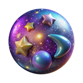 cósmico esfera render celestial esfera com estrelas, lua, e galáxia fundo png