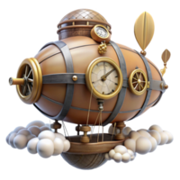 Steampunk Airship Render Illustration - Vintage Clockwork Dirigible in Clouds png