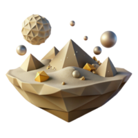 Abstract Render of Pyramids on a Floating Island with Golden Gems and Spheres png