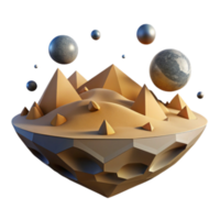 Abstract Render of Pyramids on a Desert Island with Floating Spheres png