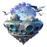 Enchanted Floating Island Illustration A Fantasy World with Birds and Celestial Elements png