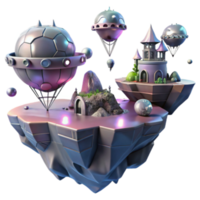 Fantasy Floating Island Render with Spaceships and Castle png