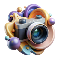 3D Render of a Vintage Camera in Abstract Colorful Shapes png