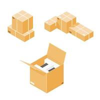 Cardboard Box packed and Packaged good for delivery Isometric Color Concept Illustration Icon vector