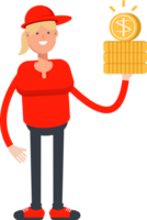 Girl Character Holding Dollar Coins png