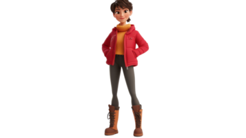 A cartoon girl in a red jacket and boots png