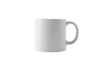 Blank white ceramic mug placed on a transparent background ready for customization or design work in a creative studio. png