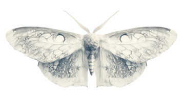 Detailed close-up of a white moth showcasing intricate patterns and textures against a transparent background, highlighting its delicate wings. png