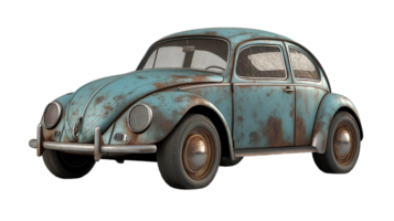 Classic vintage blue car parked against a transparent background showcasing its retro design and weathered surface. png