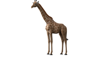 A tall giraffe stands gracefully on a clear day, showcasing its distinctive pattern and elongated neck in a natural setting. png