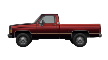 Classic red pickup truck with a single cab parked in a simple setting ready for work or adventure. png