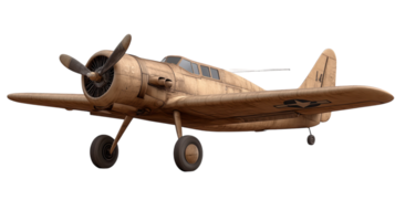 A vintage military aircraft in mid-flight showcasing its classic design and propeller, captured against a transparent background. png