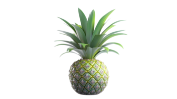 A realistic 3D rendering of a pineapple with lush green leaves on a transparent background suitable for culinary and design projects. png