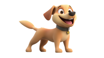 Happy cartoon dog standing cheerfully with a wide smile and wagging tail in a playful setting with a transparent background. png