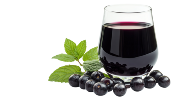 Freshly crafted blackcurrant juice served in a glass with whole berries and mint leaves on a clean surface png