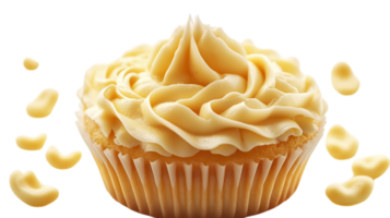 Delightful cupcake with creamy frosting topped with a decorative swirl on a plain background png