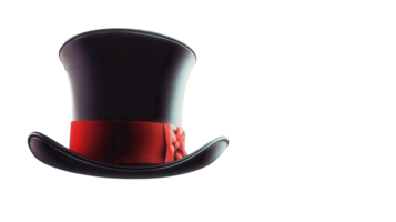 Classic top hat with a red ribbon displayed against a bright white background, perfect accessory for formal events and performances png