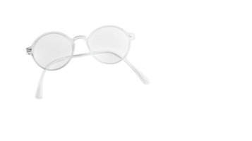 Clear round glasses displayed on a white background showcasing minimalist design and modern style png