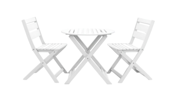 White folding table and chairs set arranged for outdoor dining in a bright and modern environment png