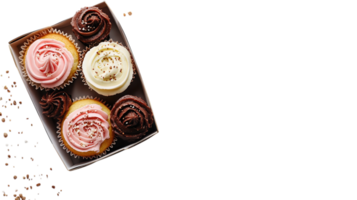 Delicious assortment of cupcakes displayed in a box ready for sharing at a festive gathering png